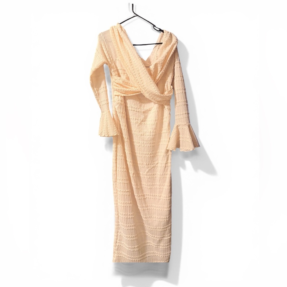 SHEIN Cream Maxi Dress with Flared Sleeves